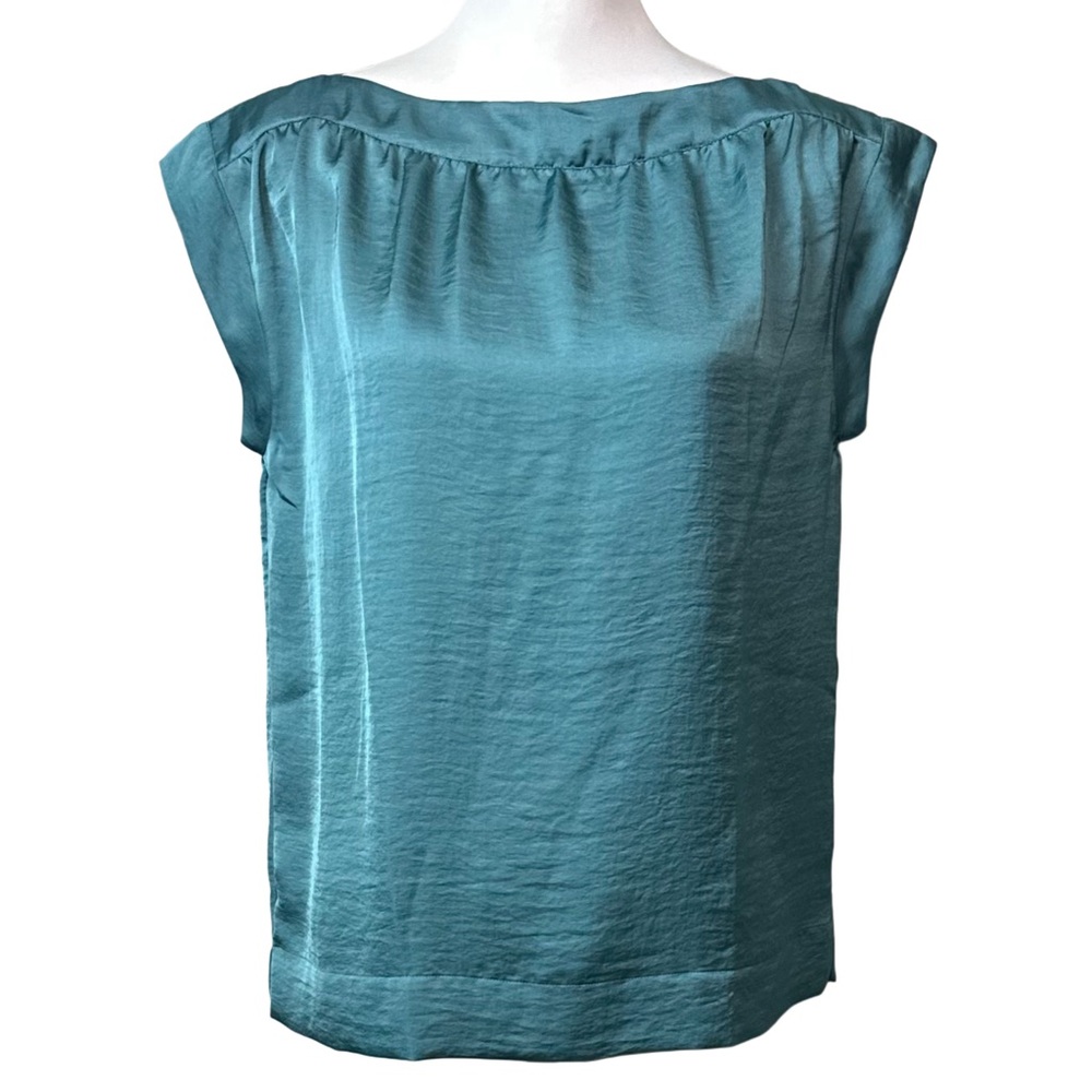 Talbots Cap Sleeve Boat Neck Satin Blouse Teal Women's Sz 8P